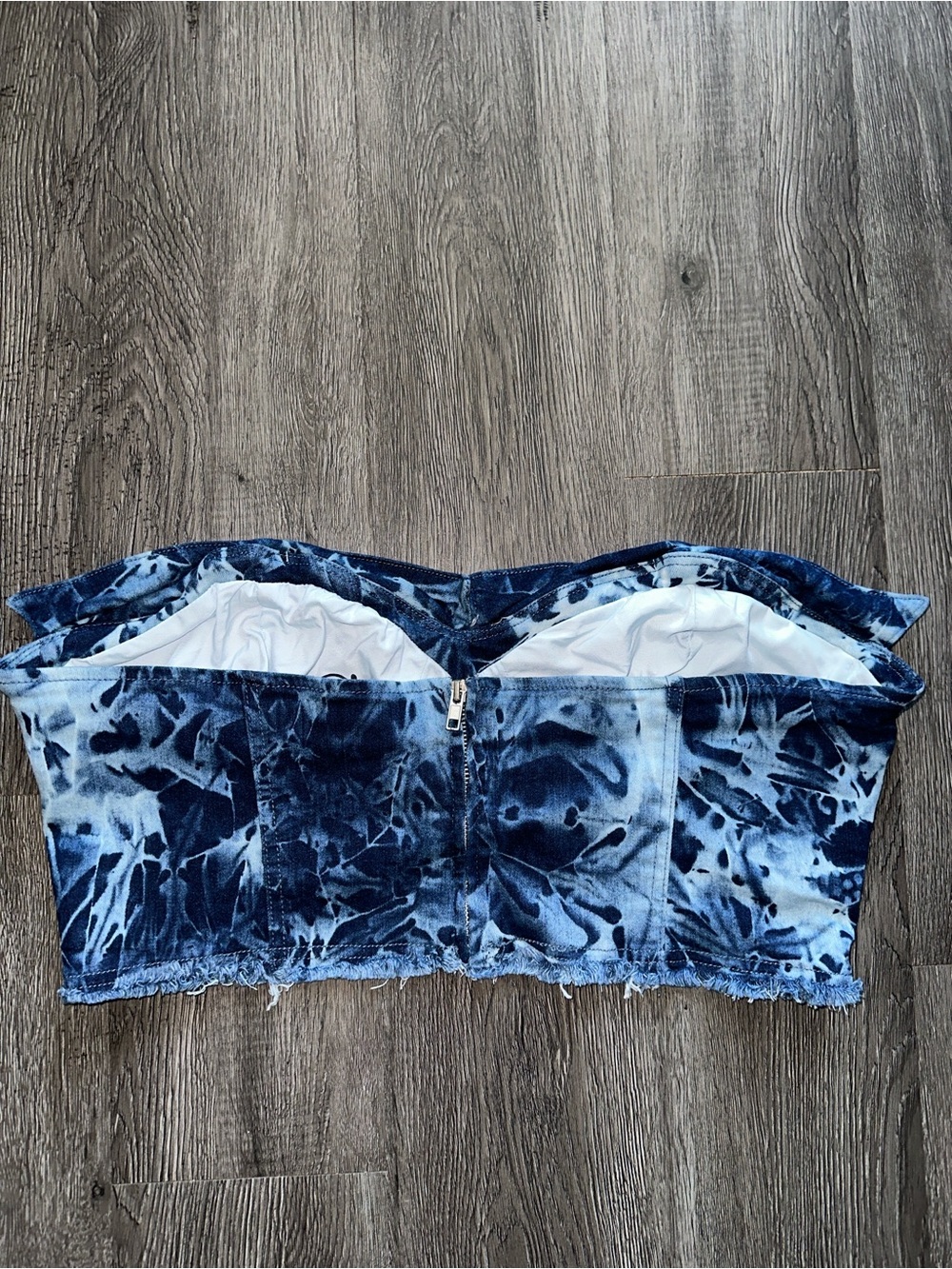 Tie-Dye Denim Bustier Crop Top - Picture 2 of 4